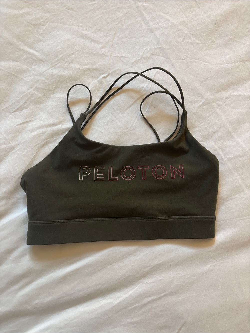 Peloton Olive Green Strappy Sports Bra with Logo